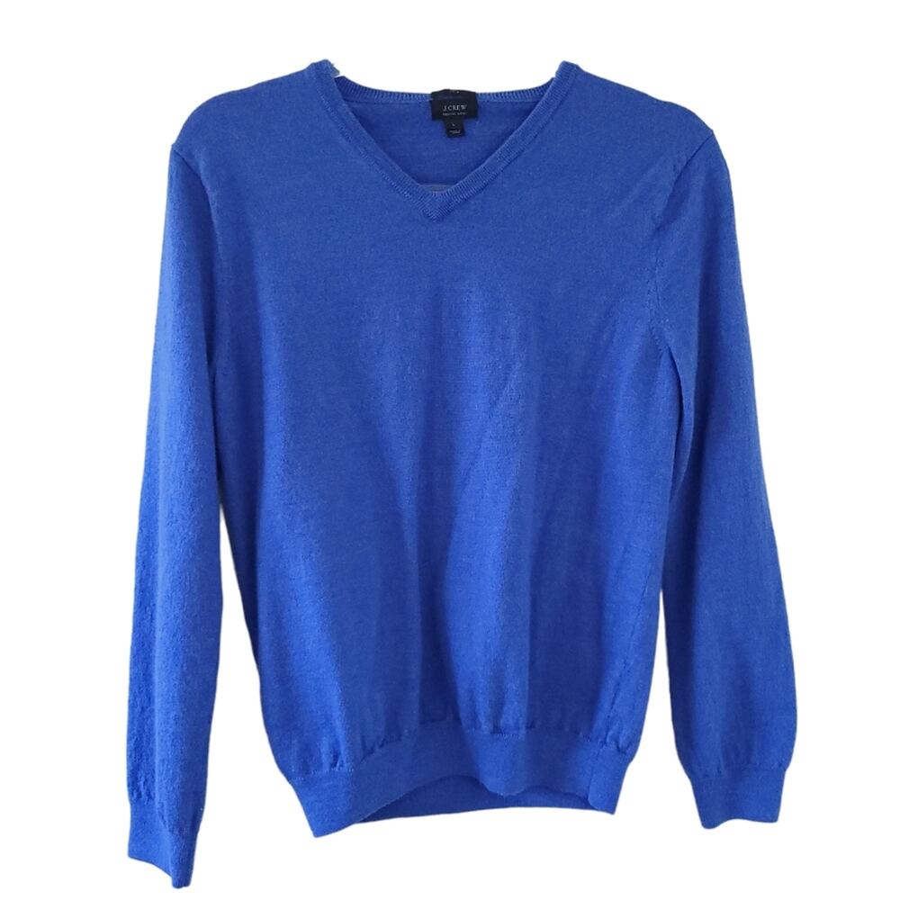 J. Crew Black Label 100% Merino Wool Vneck Sweater Large, Slim Fit Women Blue